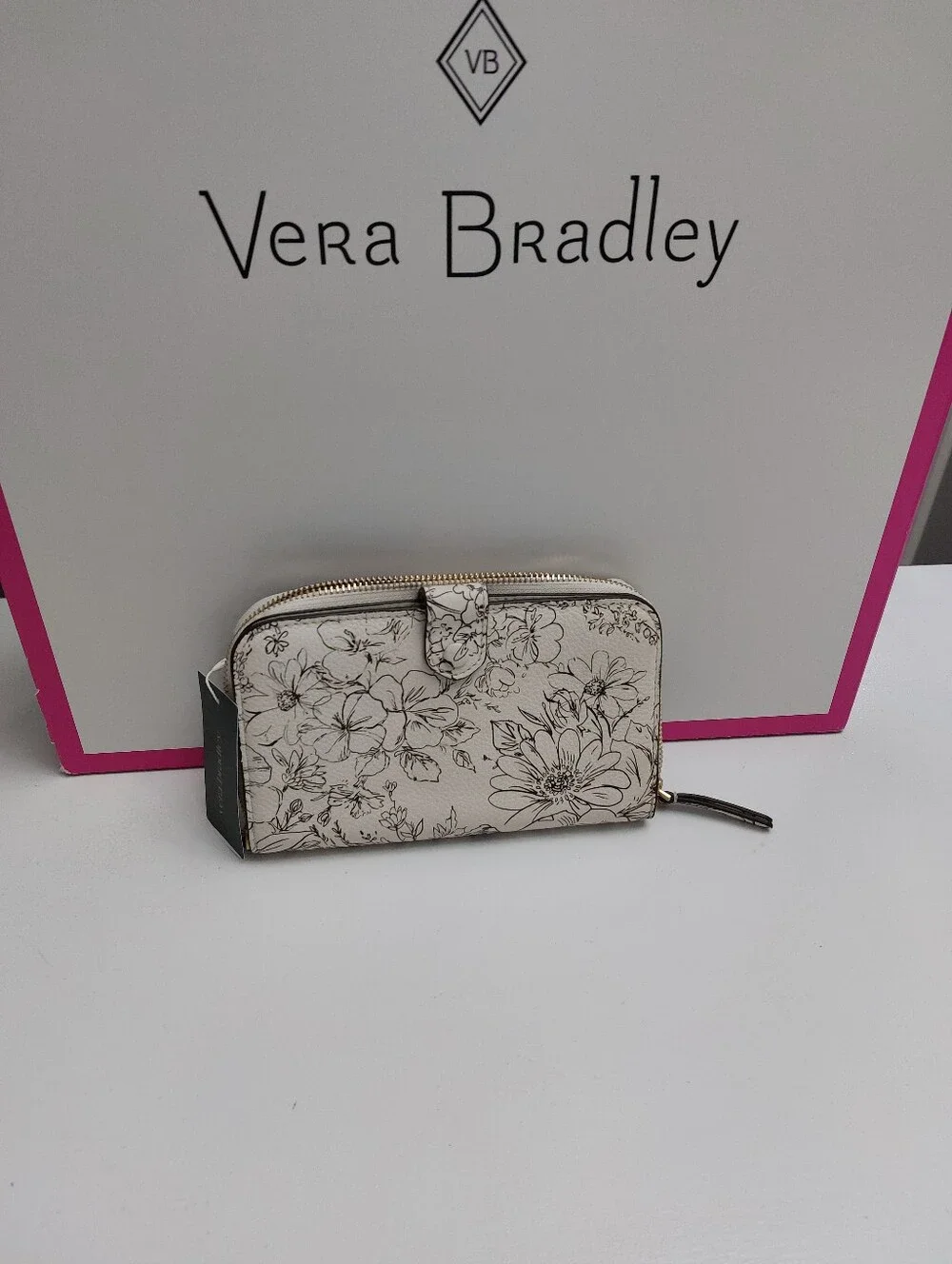 Large Tab Wallet  Bloom Cottage Cream Leather NWT
